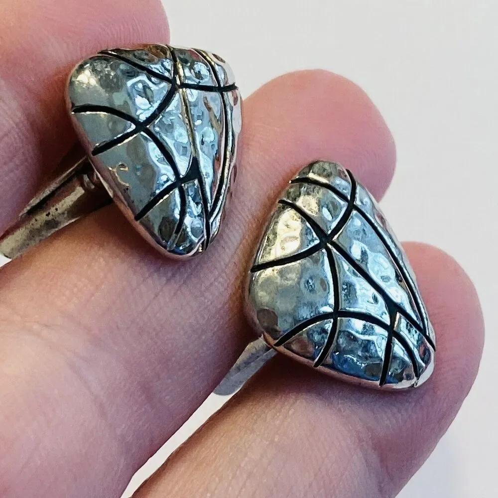 Vintage Mid Century Cufflinks Hickok USA Silvertone Black Brutalist Geometric